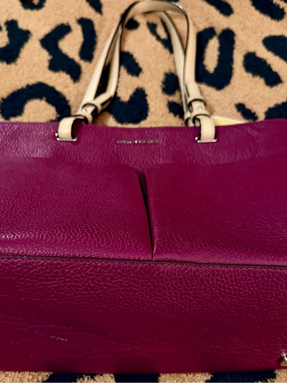 Michael Kors Magenta Leather Tote with Cream Handles